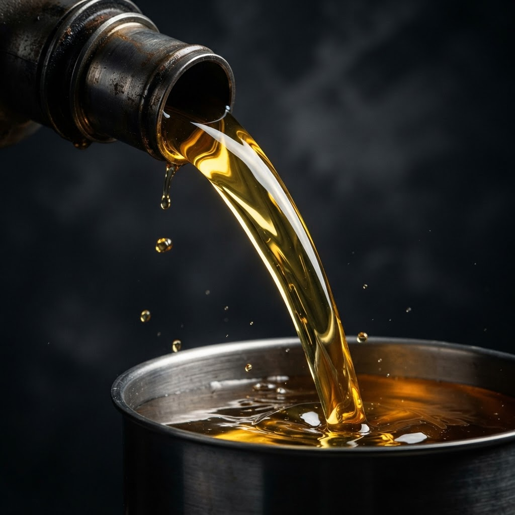Golden oil being poured, symbolizing refined renewable fuel